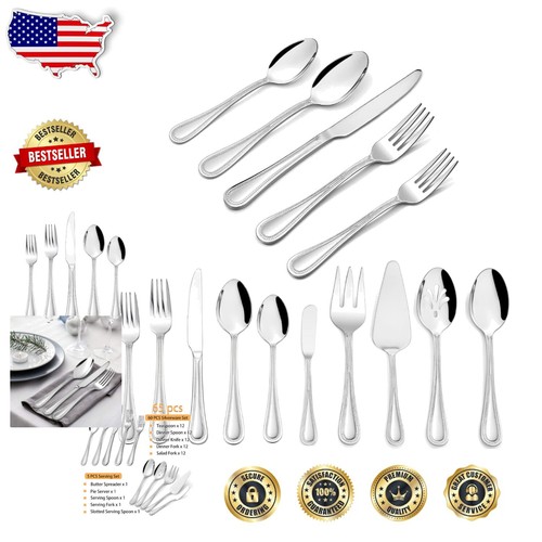 Deluxe 65-Piece Tableware Set – Elegant Pearled Edge Cutlery for Home & Parties