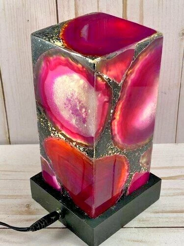 Lámpara de mesa de noche de cristal con acento de piedra de ágata rosa natural 5x5 hecha a mano decoración regalo Foto 3 de 3