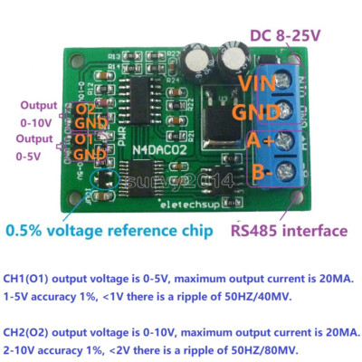 DC 12V 0-5V 0-10V Voltage Signal Generator DAC Converter RS485 Modbus RTU PLC