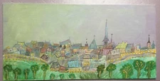 “13th Century Medieval Village” by George F.  10” X 20” acrylic painting.