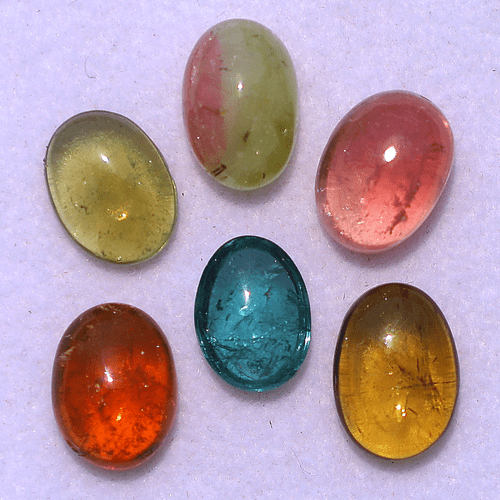 Lotto 6 Pezzi Pietre Preziose Cabochon Ovali Naturali Multi Tormalina Alta Qualità 8,5mm-10mm - Foto 3 di 15