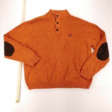 Chaps Men's 100 Cotton Jumper Men's XL/TG/EG Orange High Neck 3 Button