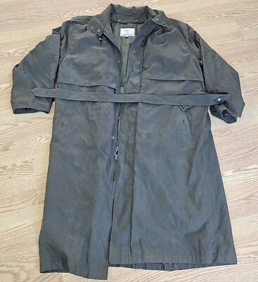 Mens Vintage London Fog Olive Green Brn Trench Over Rain Coat 42
