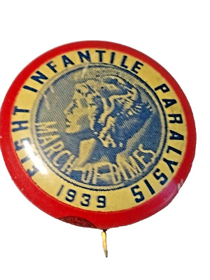1939 MARCH OF DIMES 20.8mm pinback button 2nd year established- Jan.1938 Mercury