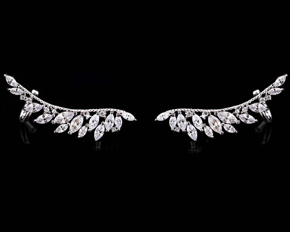 纯银天使翼羽毛袖口爬行者耳环 — 第 4/4 张图片