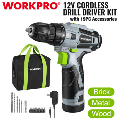 WORKPRO Cordless Drill Driver Kit 12V Screwdriver Driver Tool 3/8'' Keyless Chuck