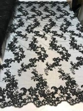 Floral Cluster - Black - Embroidered Flower Cluster Fabric On Mesh By Yard 