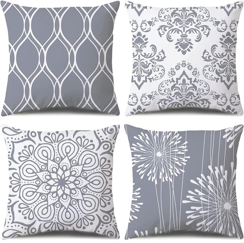 Decorative Throw Pillow Covers 18X18 Set of 4, Grey and White Modern Simple Squa