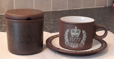 VINTAGE HORNSEA KONSERVENTOPF & SILBER JUBILÄUMSTASSE/UNTERTASSE DER KÖNIGIN