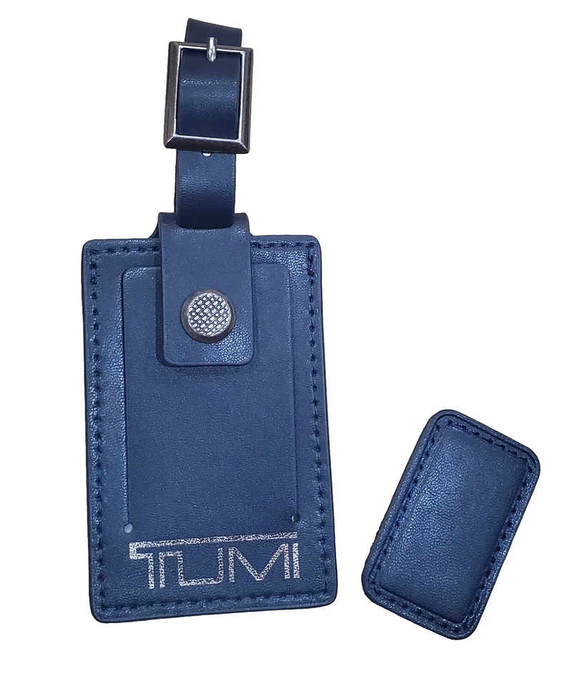 NEW Tumi Set Luggage Tag and Monogram Patch in Navy w/Silver Logo Leather