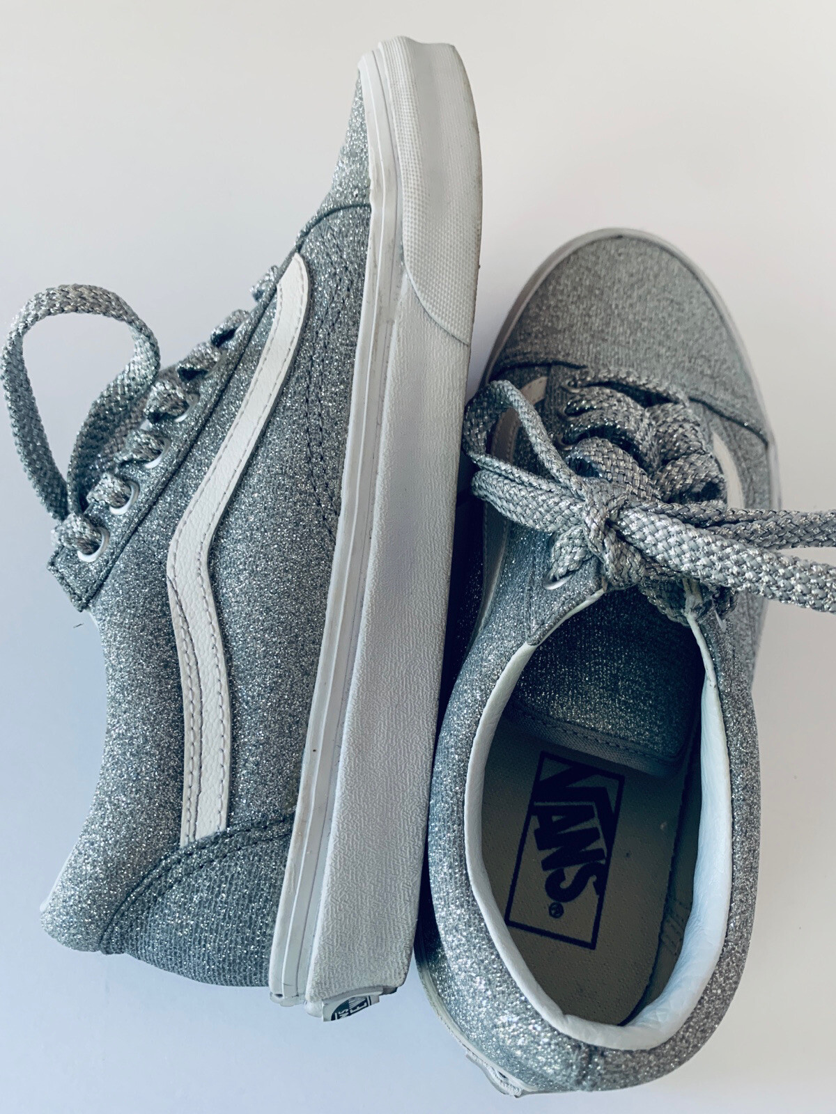 VANS WARD Silver Glitter Skate Shoes Women Sz 8 Gem