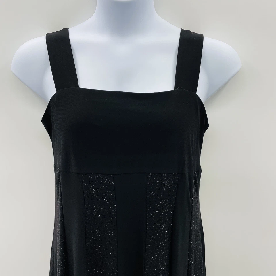 Vestido R&M Richards para mujer talla 12 panel brillante a rayas entallado y acampanado en negro Foto 2 de 4