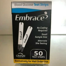 Embrace Blood Glucose Test Strips 50 Count.  EXP 02/2027 FREE SHIPPING