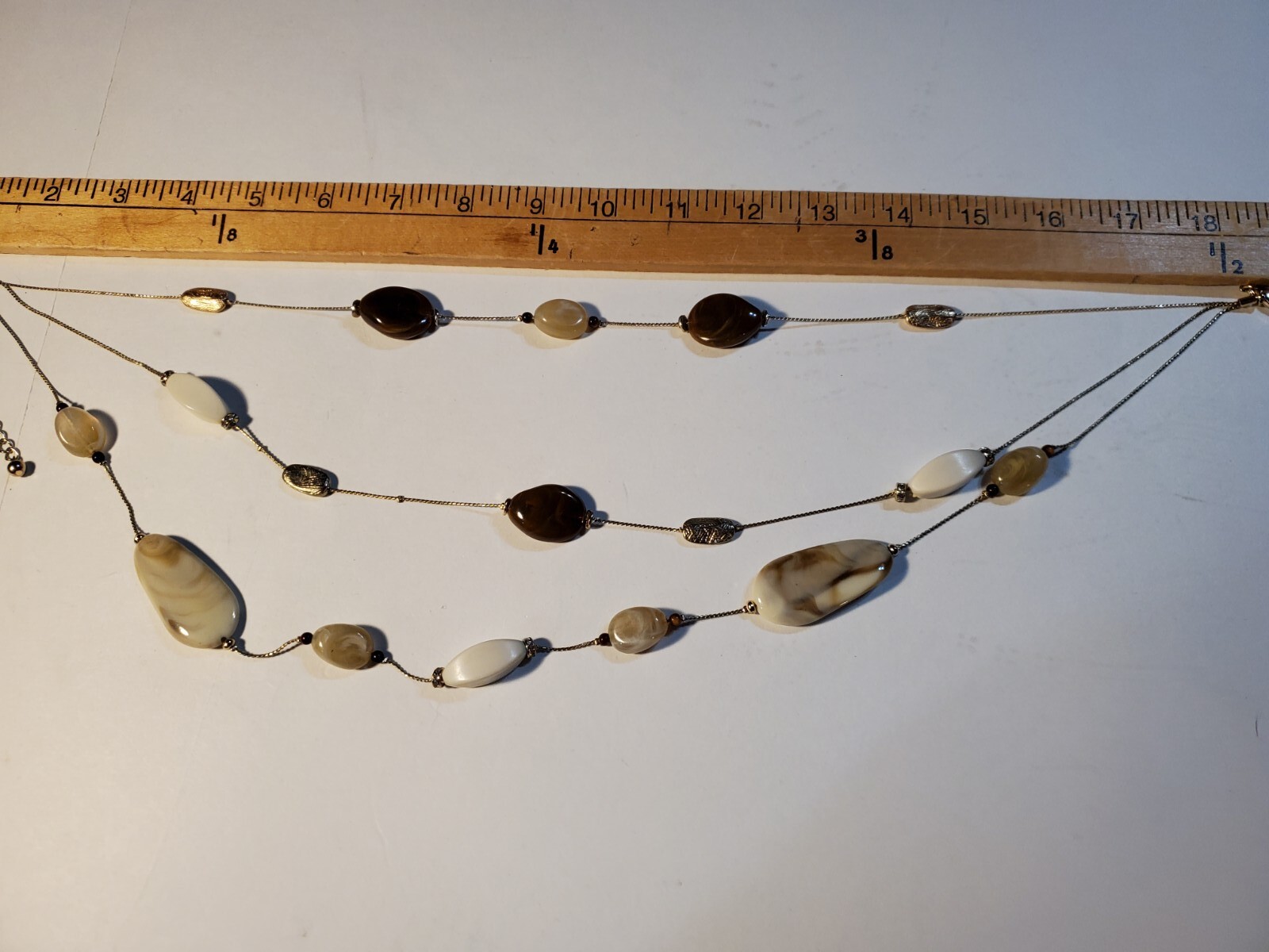 Chicos Bib Necklace Faux Stone Triple Strand Extender 18-23" Goldtone Womens EUC