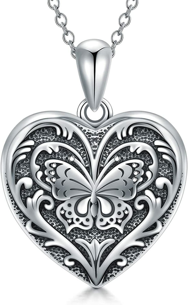 Butterfly Locket Necklace That holds Photo Sterling Silver Vintage