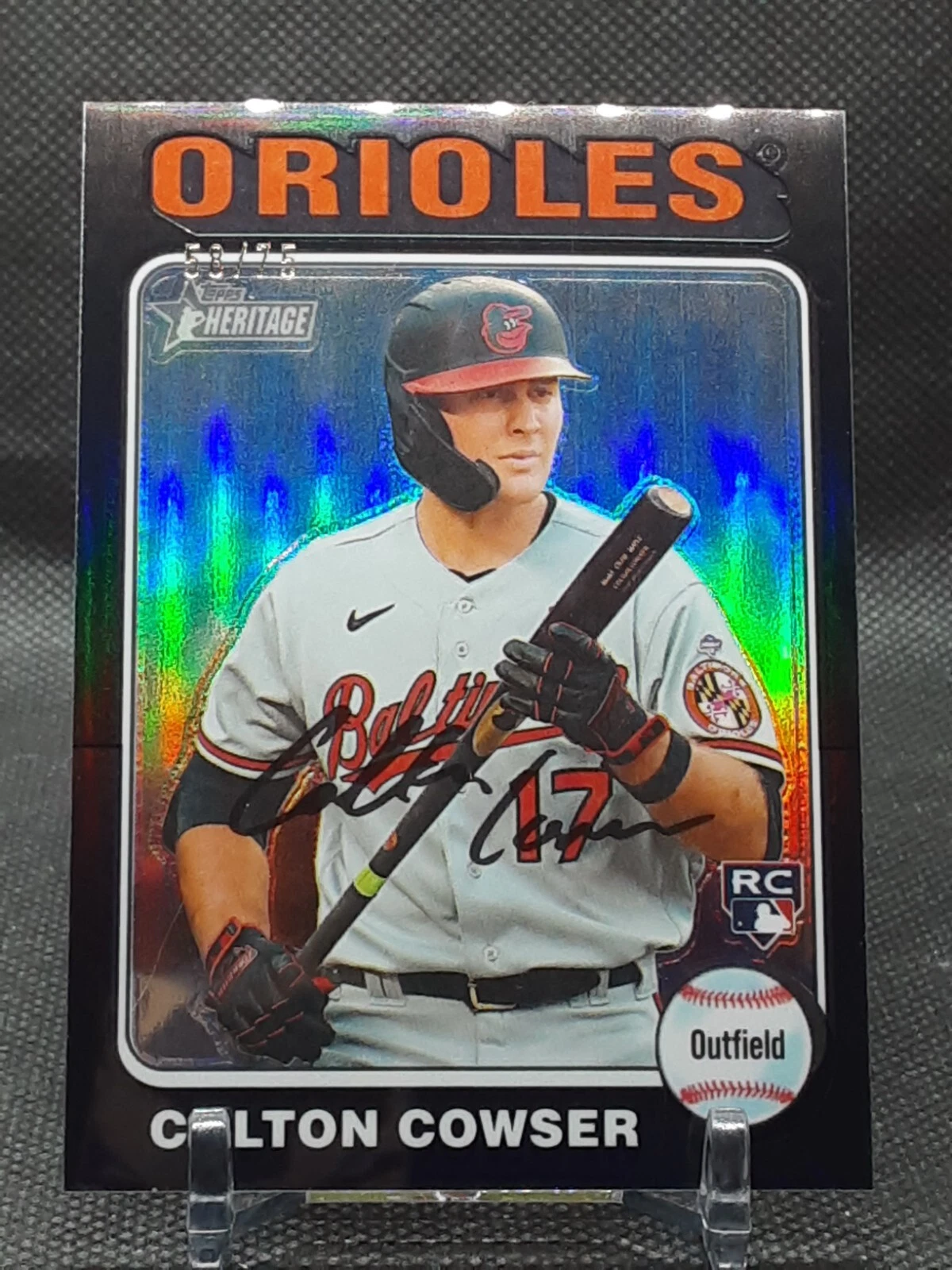 COLTON COWSER 2024 TOPPS HERITAGE CHROME BLACK REFRACTOR RC #58/75 ORIOLES QQ