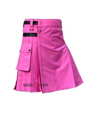 Herren Schottische Baumwolle Leder Riemen Kilt Handarbeit Modern Mode Utility Kilt