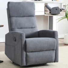 Manual Recliner Chair with Rocker & Swivel - Grey  Fabric Living Room Chair