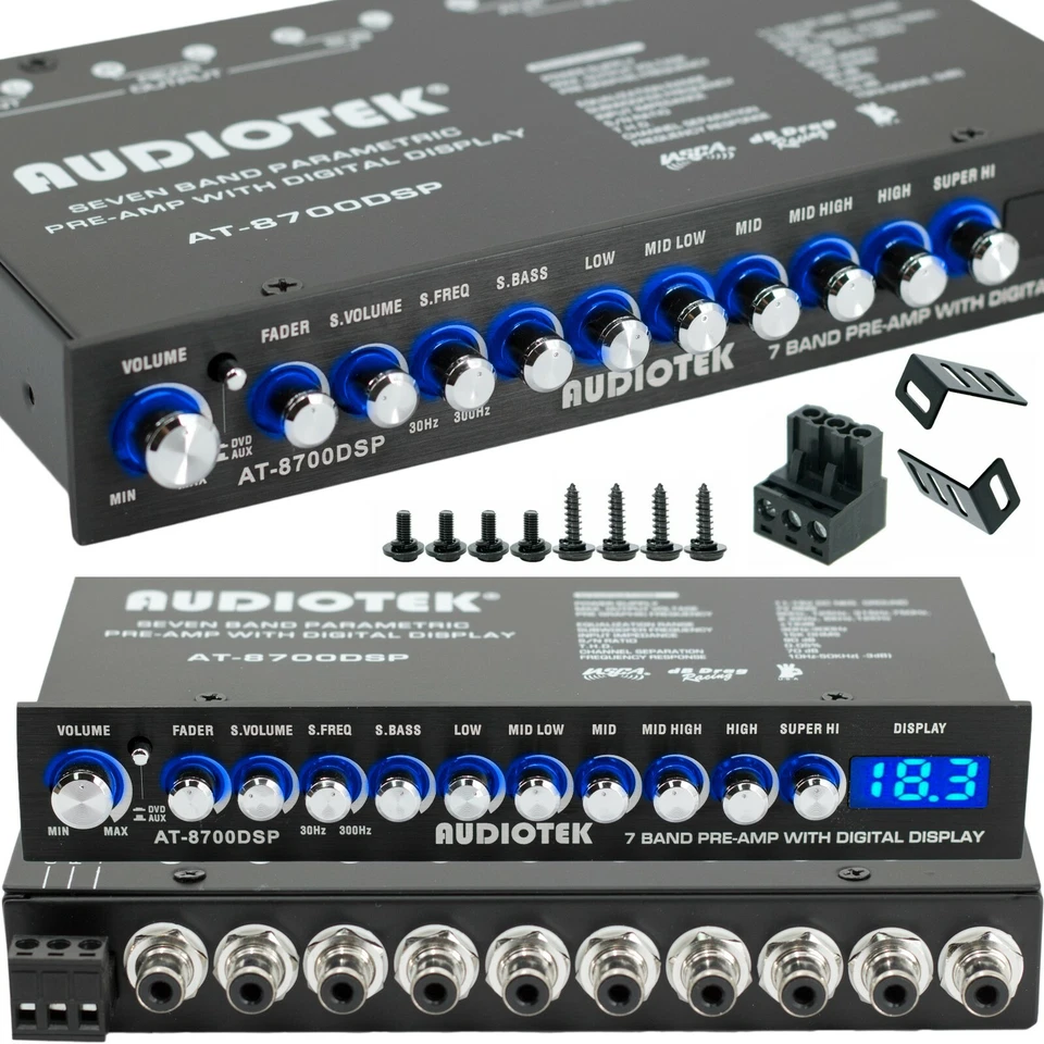 Audiotek 8700DSP 1/2 Din 7 Band Car Audio Equalizer EQ Front, Rear W/ Epicenter