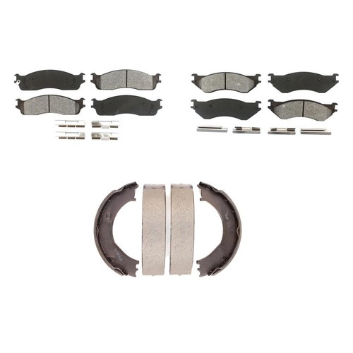 Front Rear SemiMetallic Brake Pads And Parking Shoe Kit For Dodge Ram