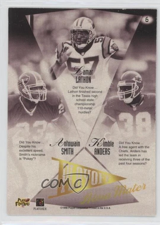 1998 Playoff Prestige Alma Maters Blue Lamar Lathon Antowain Smith Kimble Anders - Image 2 of 2