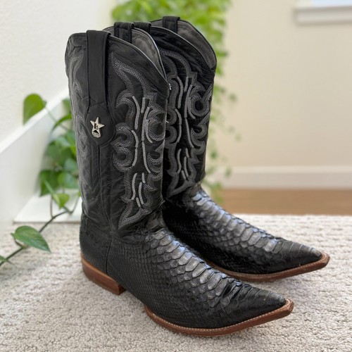 Los Altos Boots Men 9.5 EE Black Genuine Python Square Toe Cowboy Western Boots - Picture 1 of 14