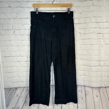 Maeve Anthropologie The Colette Wide Leg Pants Black Linen Blend Size 30 Cropped
