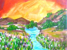 OOAK - Original FLOWERS MOUNTAINS RIVER LAKE  LANDSCAPE IMPRESSIONISM  Painting