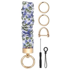Keychain Wristlet, Cute Scrunchie Wrist Lanyard with D Ring, Purple Floral