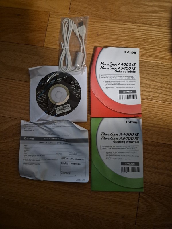 No Camera! Canon PowerShot A4000IS & A3400IS Manuals, CD And Data Cord Only