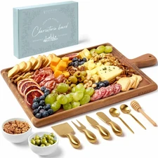 Rectangle Cheese& Charcuterie Board Serving Tray with Accessories,Birthday Gifts