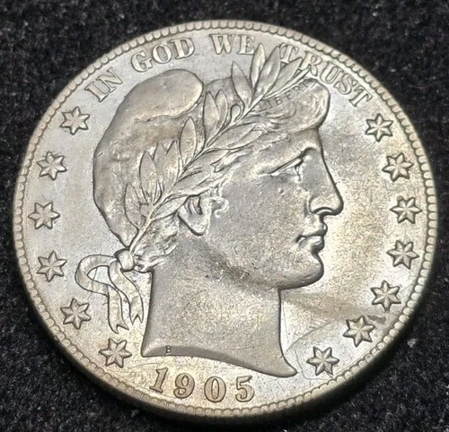 1905-S Barber Silver Half Dollar. FULL LIBERTY. Very Few Circulated This Good.