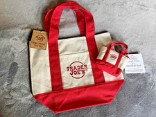 Trader Joe’s Canvas Mini + Micro Tote & Grocery Bag Red Gift Microtote Holiday