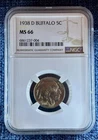 1938 D Buffalo Nickel 5c NGC MS66
