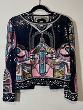 Vintage 1990s SCALA Colorful Sequin Beaded Silk Jacket EUC Retro Cocktail Party