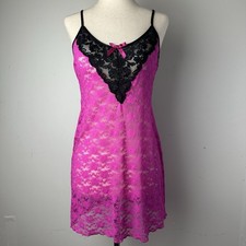 In Bloom Lace Chemise Pink Black Lingerie Slip Dress Coquette Sheer Y2K Fairy M