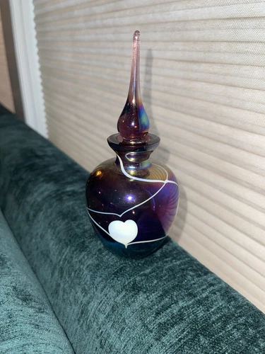 Fenton Perfume Bottom Hand Painted Hanging Hearts Rare Euc Vintage