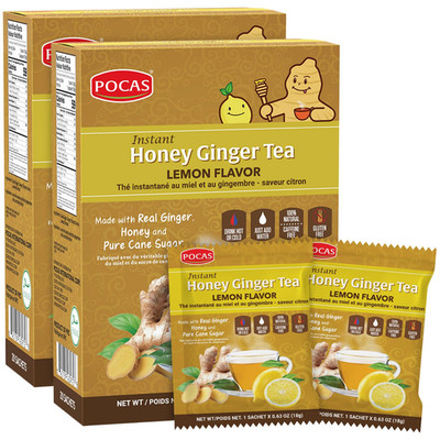 Honey Ginger Instant Tea Powder, Lemon Flavor 2-Pack, Ginger Extract & Real Hone