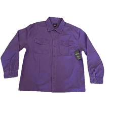 New BRIXTON Punk Purple HERRINGBONE RELAXED  LONG SLEEVE OVERSHIRT Size L