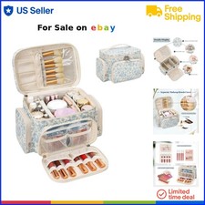 Cotton Makeup Bag Floral Large Capacity Organizer with Brush Compartment for ...