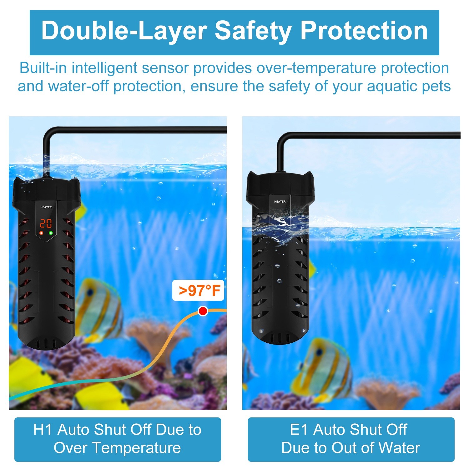 Submersible Aquarium Heater Accurate Temperature Control w/External Controller