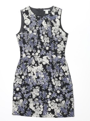 H&M Damen mehrfarbig Blumenmuster Polyester Etuikleid Größe 8 Rundhals Reißverschluss