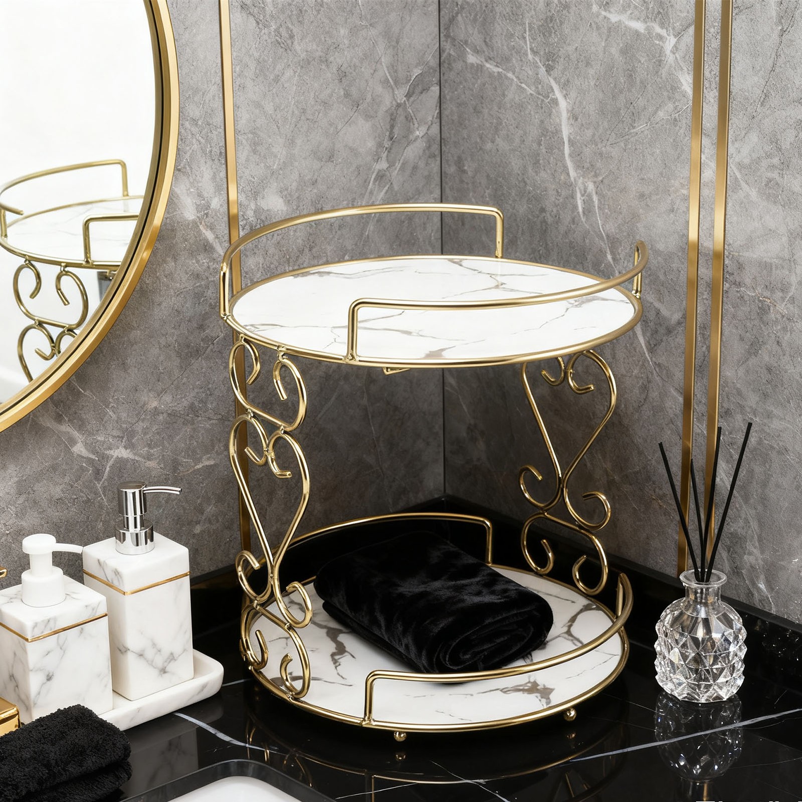 Cosmetic Storage Rack 2 Tier Makeup Organizer Shelf Bathroom Vanity Tray Jewelry