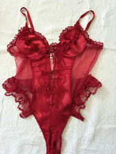 Vintage 1980s Size '10' Red Lace Fredericks Hollywood Lingerie Teddy Bodysuit