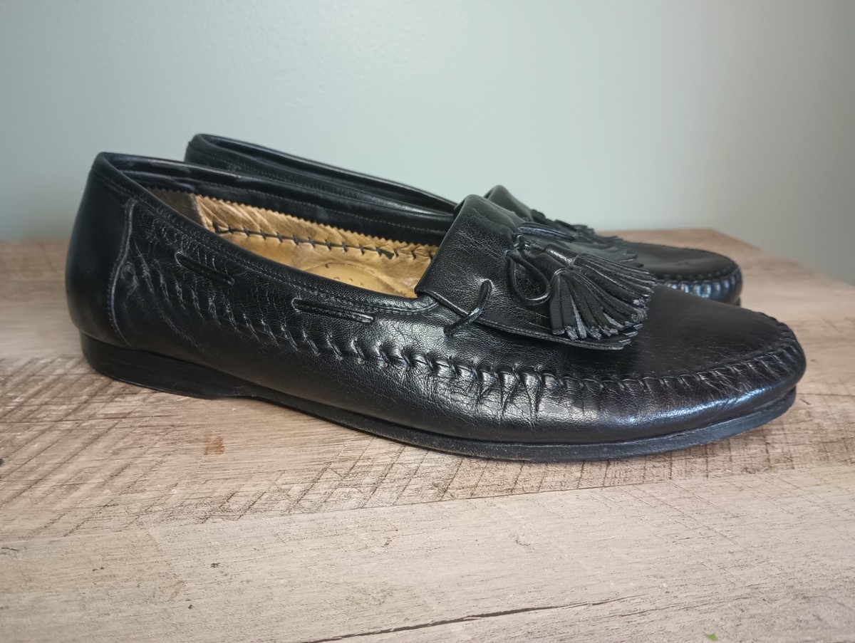 Santoni Mens Tassel Loafers Size 9 Black Italian Leather  display picture 2