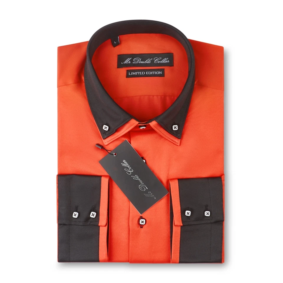 MENS BROWN ITALIAN DOUBLE COLLAR SHIRT SMART CASUAL FORMAL LONGSLEEVE - Image 3 of 4