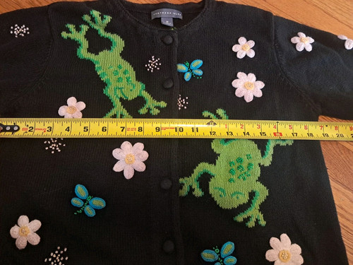 Maglione vintage Isole del Nord donna medio pace rane rana ricamato hippie - Foto 3 di 14