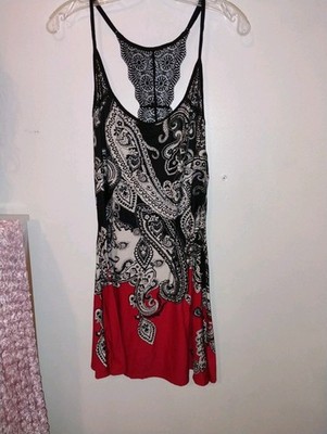 Linea Donatella Women's Printed Sleeveless Chemise  Red Black White  Med