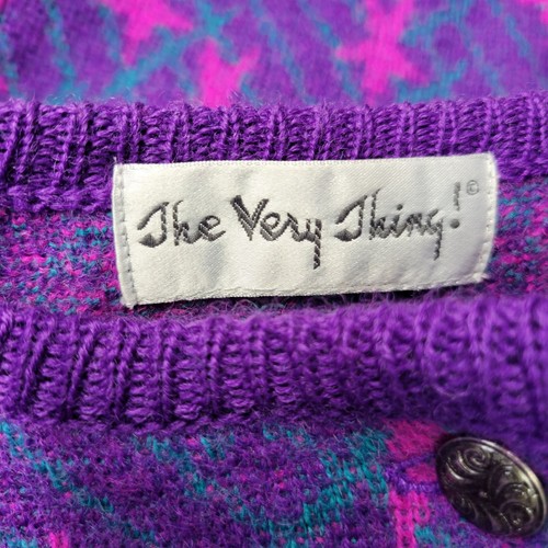 Vintage The Very Little Thing Cardgan Pullover Damen M gekochte Wolle lila rosa - Bild 6 von 11