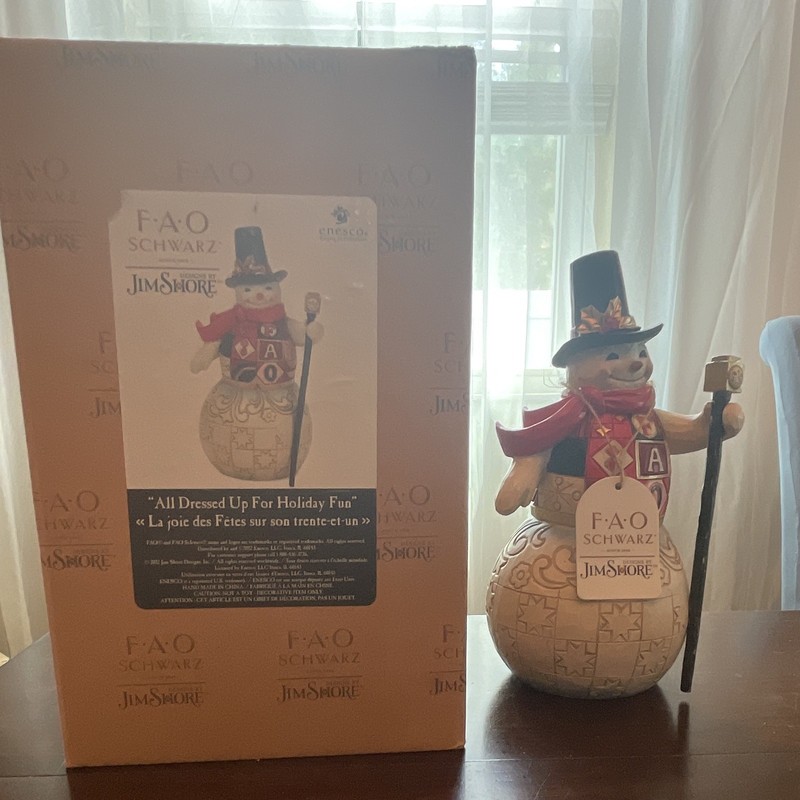 Jim Shore FAO Schwarz Snowman Figurine Christmas 9in Medium Painted Boxed